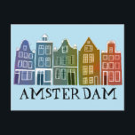 Amsterdam Holland Canal Houses Travel Colourful Postcard<br><div class="desc">Send a message with this sweet whimsical Amsterdam houses pattern art postcard.You can customise it and change or add text too. Add your own text on the back side. Check my shop for lots more colours and patterns! And more matching items too like totes, stickers, magnets, hats and tees. Let...</div>