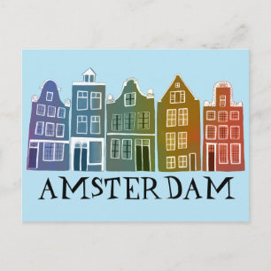 Amsterdam Holland Canal Houses Travel Colourful Postcard