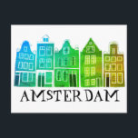 Amsterdam Holland Canal Houses Travel Colourful Postcard<br><div class="desc">Send a message with this sweet whimsical Amsterdam houses pattern art postcard.You can customise it and change or add text too. Add your own text on the back side. Check my shop for lots more colours and patterns! And more matching items too like totes, stickers, magnets, hats and tees. Let...</div>