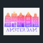 Amsterdam Holland Canal Houses Travel Colourful Postcard<br><div class="desc">Send a message with this sweet whimsical Amsterdam houses pattern art postcard.You can customise it and change or add text too. Add your own text on the back side. Check my shop for lots more colours and patterns! And more matching items too like totes, stickers, magnets, hats and tees. Let...</div>