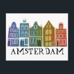 Amsterdam Holland Canal Houses Travel Colourful Postcard<br><div class="desc">Send a message with this sweet whimsical Amsterdam houses pattern art postcard.You can customise it and change or add text too. Add your own text on the back side. Check my shop for lots more colours and patterns! And more matching items too like totes, stickers, magnets, hats and tees. Let...</div>