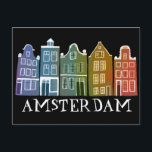 Amsterdam Holland Canal Houses Travel Colourful Postcard<br><div class="desc">Send a message with this sweet whimsical Amsterdam houses pattern art postcard.You can customise it and change or add text too. Add your own text on the back side. Check my shop for lots more colours and patterns! And more matching items too like totes, stickers, magnets, hats and tees. Let...</div>