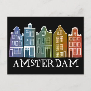 Amsterdam Holland Canal Houses Travel Colourful Postcard