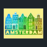 Amsterdam Holland Canal Houses Travel Colourful Postcard<br><div class="desc">Send a message with this sweet whimsical Amsterdam houses pattern art postcard.You can customise it and change or add text too. Add your own text on the back side. Check my shop for lots more colours and patterns! And more matching items too like totes, stickers, magnets, hats and tees. Let...</div>