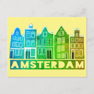 Amsterdam Holland Canal Houses Travel Colourful Postcard