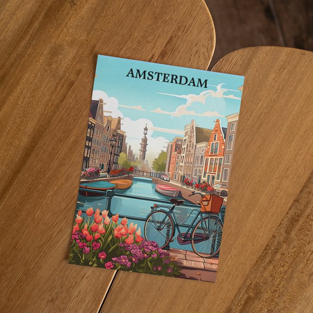 Amsterdam Holland Canal View Postcard (amsterdam netherlands retro travel postcard)