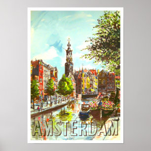 Amsterdam Holland vintage travel Poster