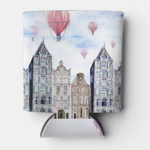 Amsterdam, Hot Air Balloon Illustration. Can Cooler