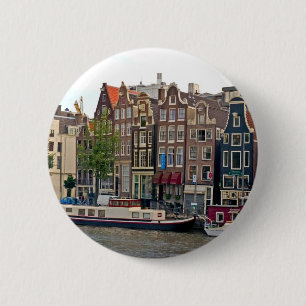 Amsterdam, houses on the canal 6 cm round badge