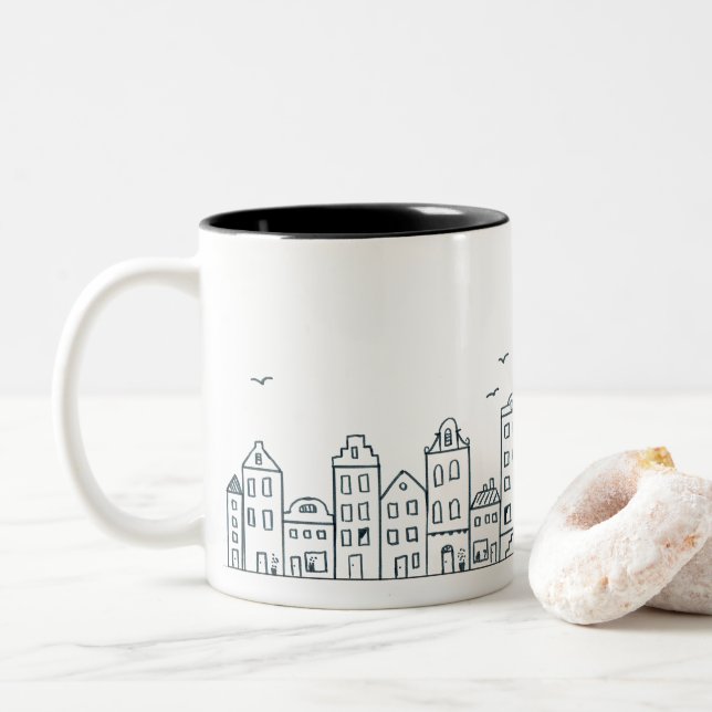 Amsterdam houses Two-Tone coffee mug (With Donut)