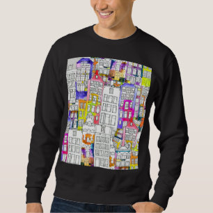 Amsterdam Houses: Watercolor Seamless Pattern Sweatshirt