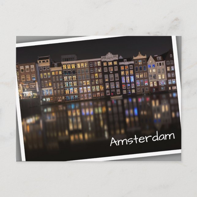 Amsterdam houses with colorful lights in the night postcard (Front)