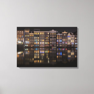 Amsterdam houses with colourful lights in the canvas print
