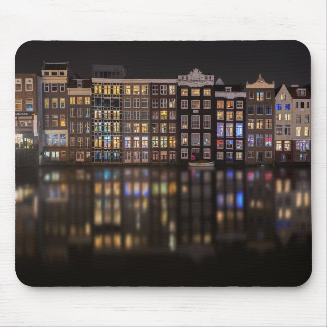 Amsterdam houses with colourful lights in the mouse pad (Front)
