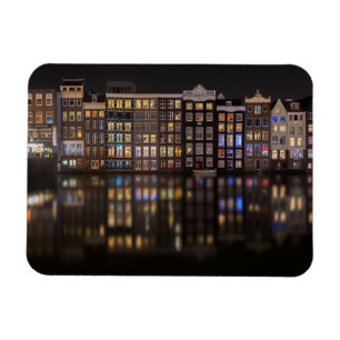 Amsterdam houses with colourful lights in the nigh magnet