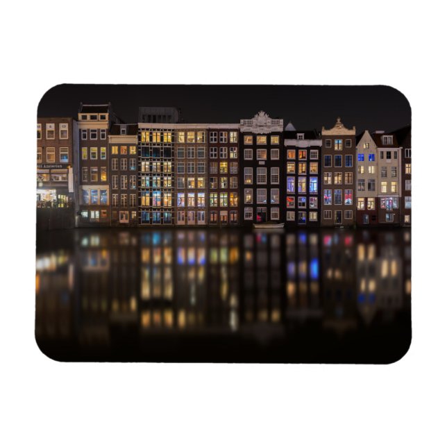Amsterdam houses with colourful lights in the nigh magnet (Horizontal)