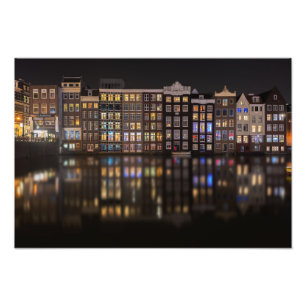 Amsterdam houses with colourful lights in the photo print