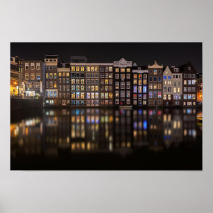 Amsterdam houses with colourful lights in the poster