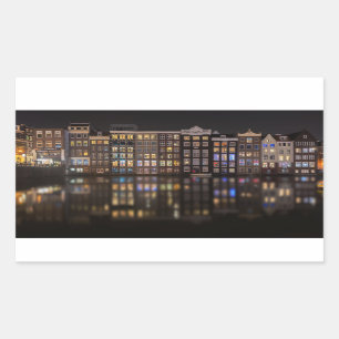 Amsterdam houses with colourful lights in the rectangular sticker