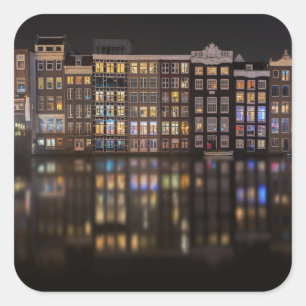Amsterdam houses with colourful lights in the square sticker