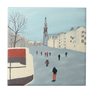 Amsterdam ice skating in winter ceramic tile
