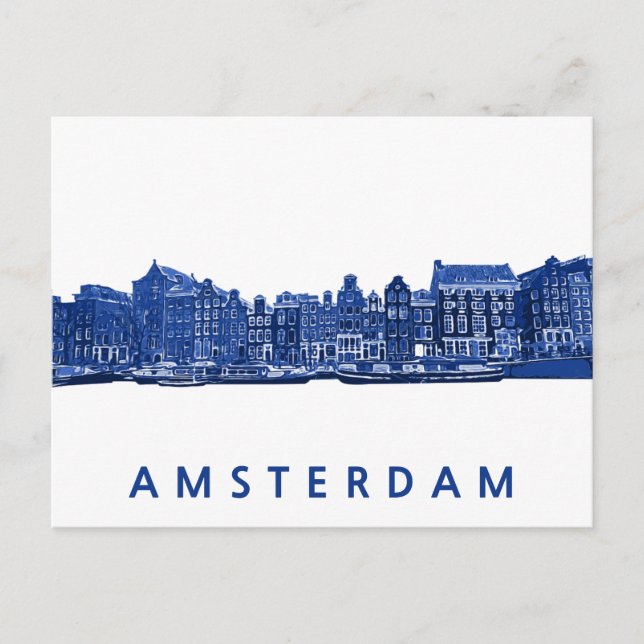 Amsterdam in blue Delftware style Postcard (Front)