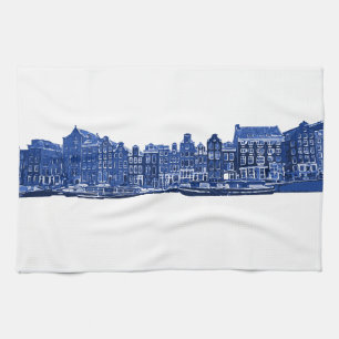 Amsterdam in blue Delftware style  Tea Towel