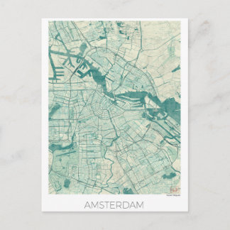Amsterdam Map Blue Vintage Watercolor Postcard