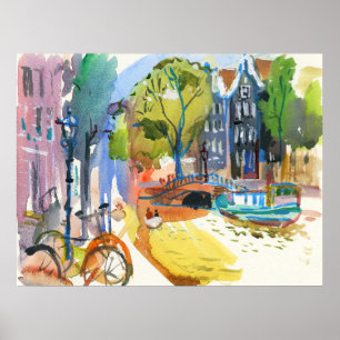 Amsterdam modern watercolor art poster