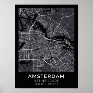 Amsterdam Netherlands Black City Map Poster