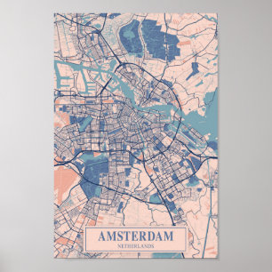Amsterdam Netherlands Breezy City Map Travel Poster
