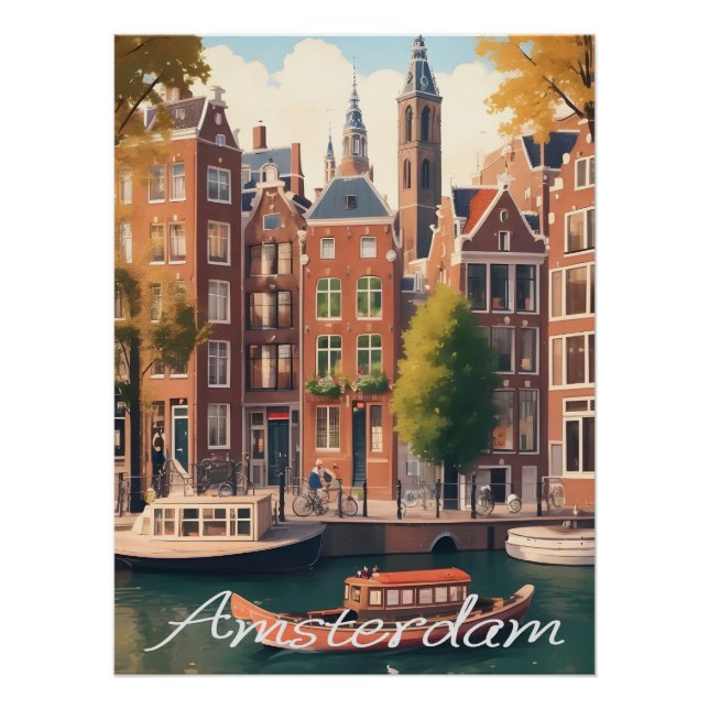 Amsterdam Netherlands Canal Architecture Scene Poster (Front)