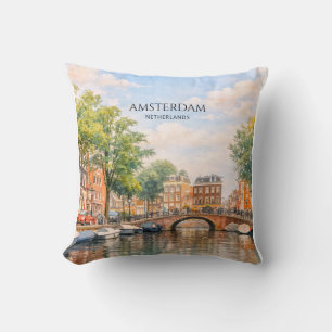 Amsterdam Netherlands Canal Colourful City   Trave Cushion