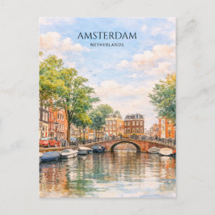 Amsterdam Netherlands Canal Colourful City Trave Holiday Postcard