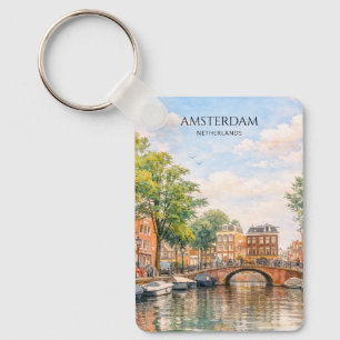 Amsterdam Netherlands Canal Colourful City Trave Key Ring