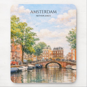 Amsterdam Netherlands Canal Colourful City Trave Mouse Pad