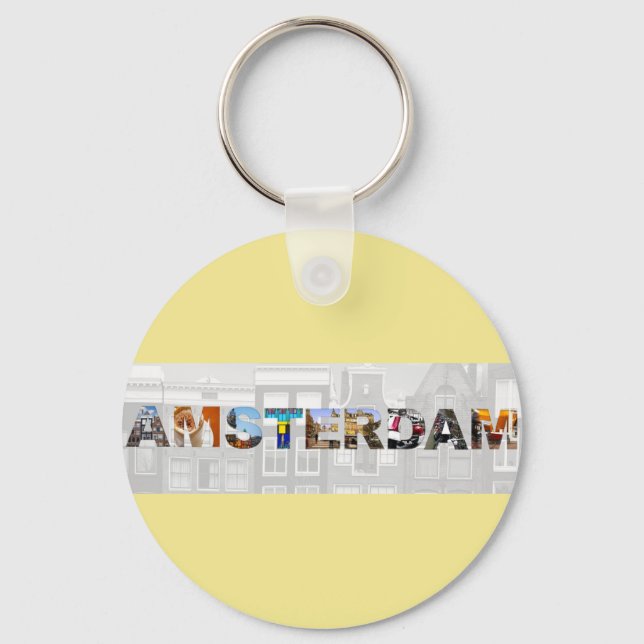 Amsterdam Netherlands Canal Homes Travel Photos Key Ring (Front)