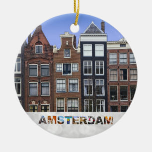 Amsterdam Netherlands Canal Houses Christmas Ceramic Ornament