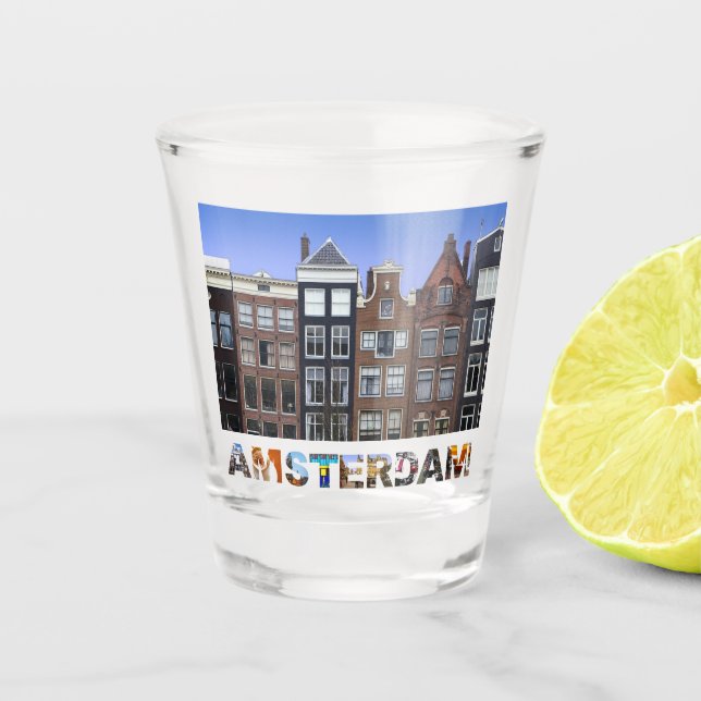 Amsterdam Netherlands Canal Houses Travel Photo Shot Glass (Front)