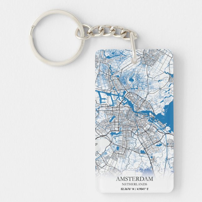 Amsterdam Netherlands City Map Travel Simple Key Ring (Front)