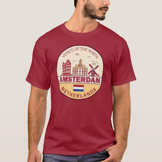 Amsterdam Netherlands City Skyline Emblem T-Shirt (Front)