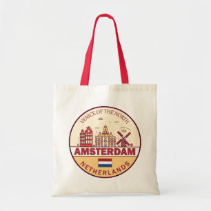 Amsterdam Netherlands City Skyline Emblem Tote Bag