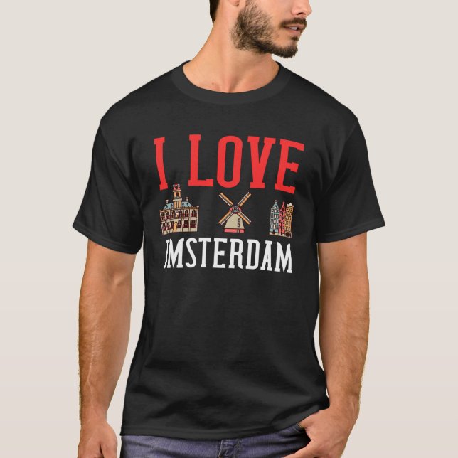 Amsterdam Netherlands City Skyline Map T-Shirt (Front)