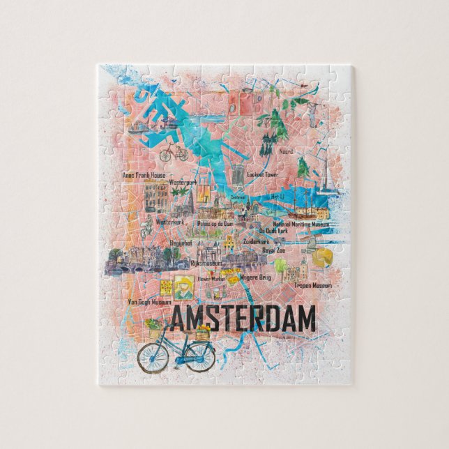 Amsterdam Netherlands Clean Iconic City Map Jigsaw Puzzle (Vertical)