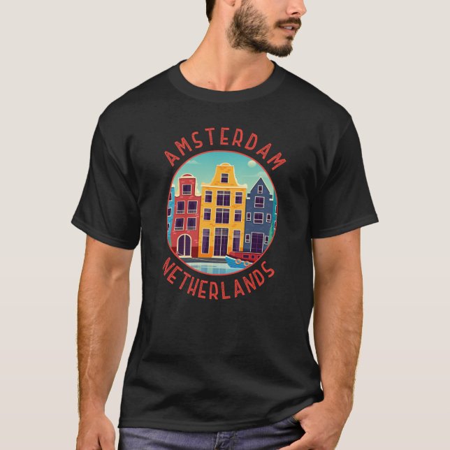 Amsterdam Netherlands Colourful Houses Distressed T-Shirt (Front)