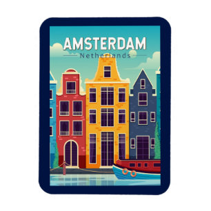 Amsterdam Netherlands Colourful Houses Travel Retr Magnet
