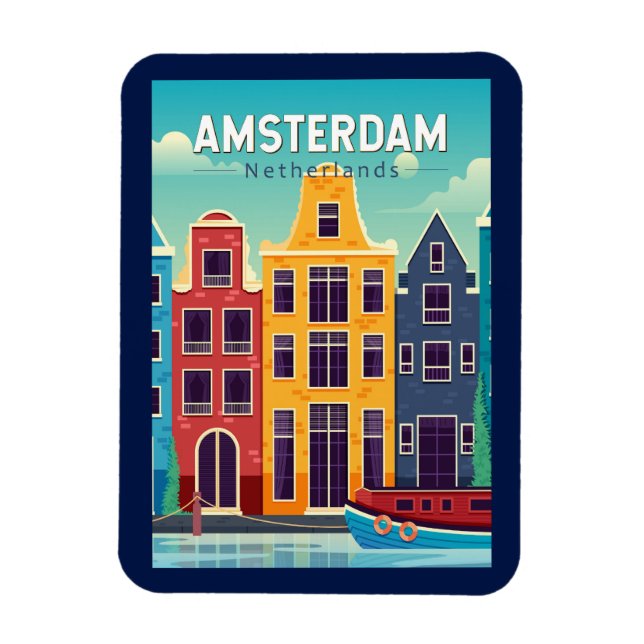 Amsterdam Netherlands Colourful Houses Travel Retr Magnet (Vertical)