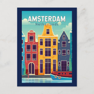 Amsterdam Netherlands Colourful Houses Travel Retr Postcard