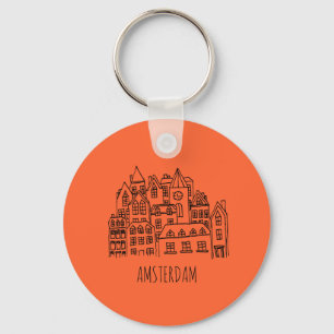 Amsterdam Netherlands Holland City Souvenir Orange Key Ring