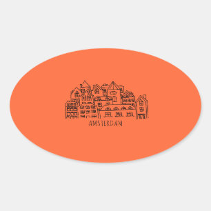 Amsterdam Netherlands Holland City Souvenir Orange Oval Sticker